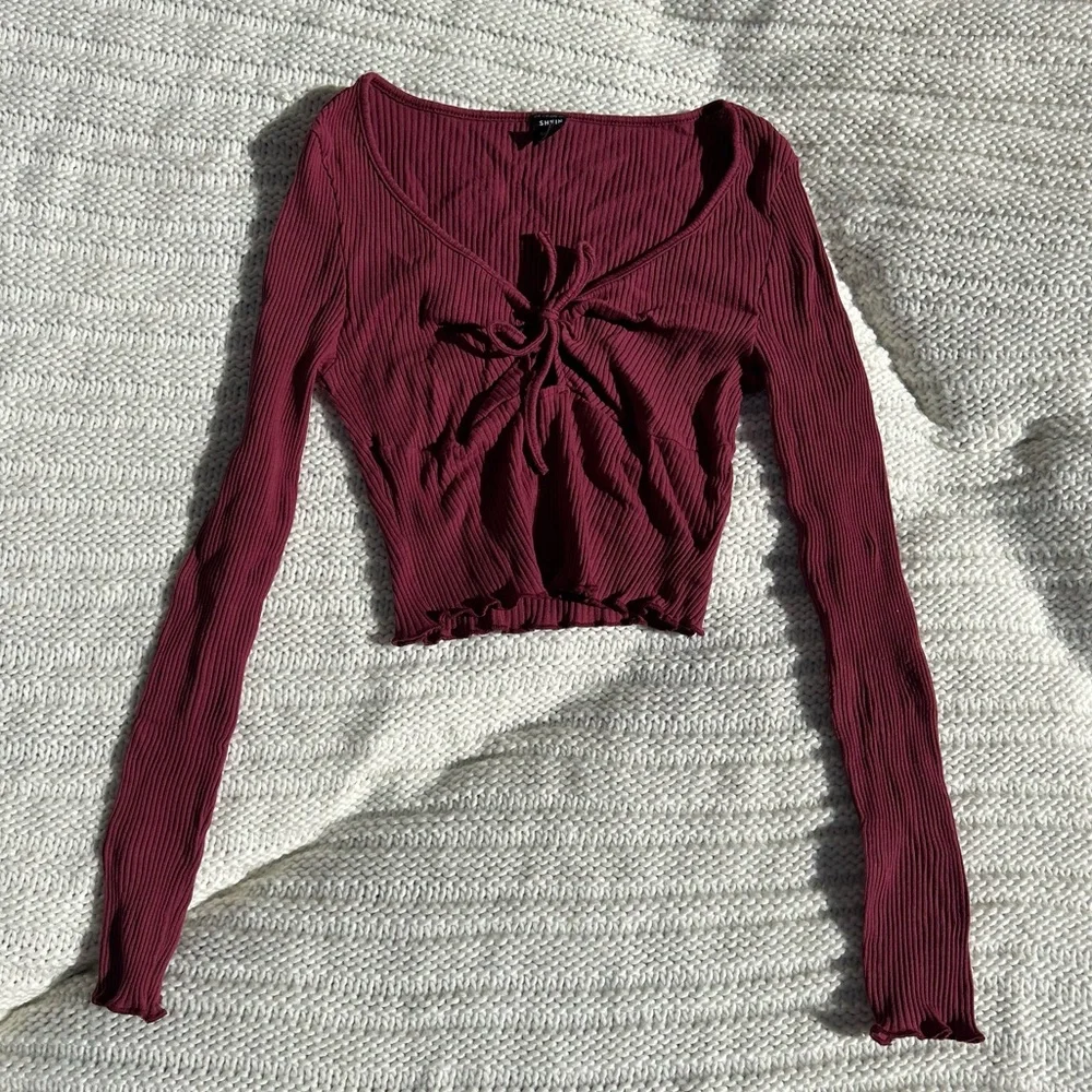 Burgundy, Ribbed Crop Top, Size M - Picture 1 of 3